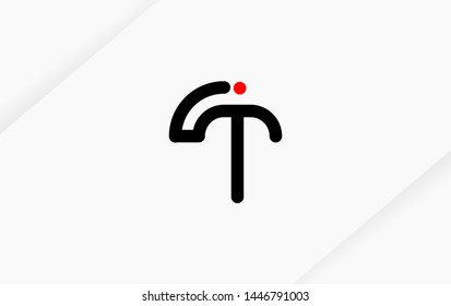 Technology line letter symbol. Alphabet T , TI , IT  logo design. Black, white and red color style. Vector illustration.