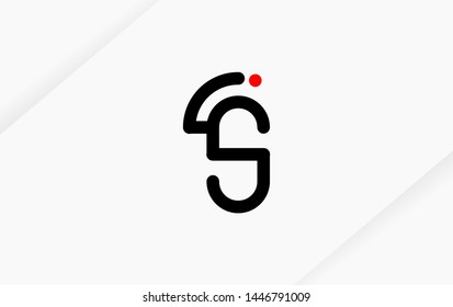 Technology line letter symbol. Alphabet  S, SI , IS  logo design. Black, white and red color style. Vector illustration.
