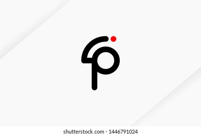 Technology line letter symbol. Alphabet  P, IP , PI  logo design. Black, white and red color style. Vector illustration.