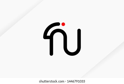 Technology line letter symbol. Alphabet  N, IN , NI  logo design. Black, white and red color style. Vector illustration.