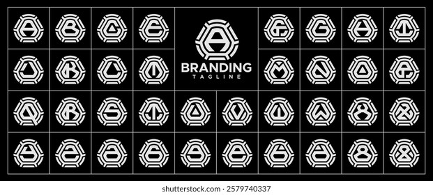 Technology line round triangle letter A-Z logo set