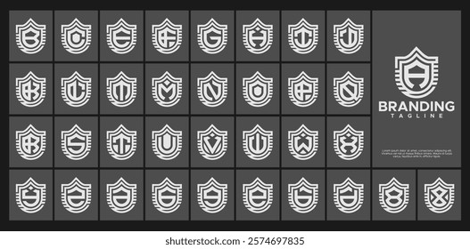 Technology line shield initial A-Z letter logo set