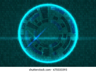 Technology with lines circles and glowing background image dark green. Vector Illustration