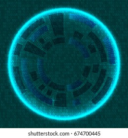 Technology with lines circles and glowing background image dark green. Vector Illustration