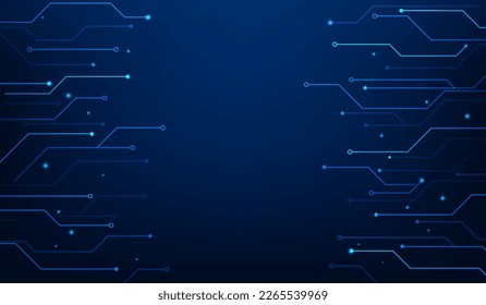 technology lines circuit and dots on blue background. vector illustration fantastic digital technology. circuit board network connection.