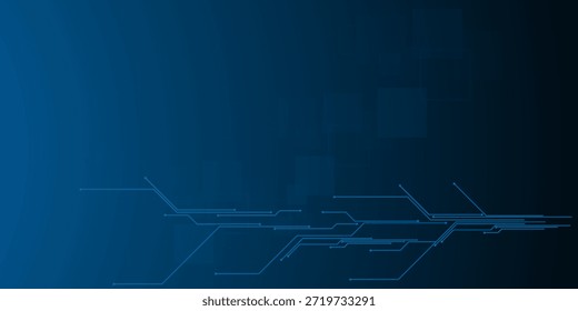 Circuito de líneas de Tecnología y puntos sobre fondo azul