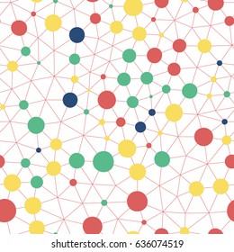 Technology lines seamless background. Irregular abstract grid with circles in nodes.. Vector repeating texture.