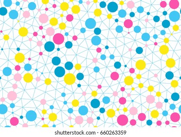 Technology lines seamless background. Irregular abstract grid with circles in nodes.. Vector repeating texture.