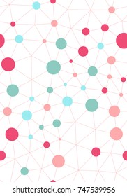 Technology lines seamless background. Irregular abstract linear grid with circles in nodes.. Vector repeating texture.