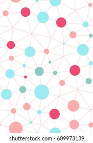 Technology lines seamless pattern. Irregular grid with circles in nodes.. White background. Vector repeating texture.