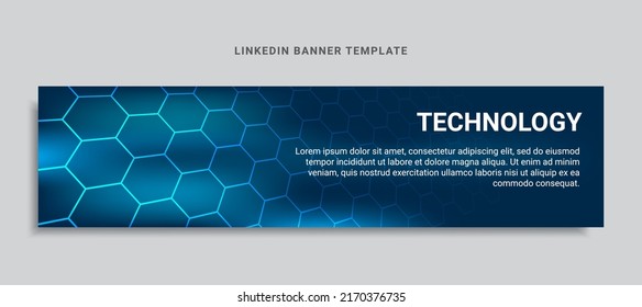 technology linkedin banner with blue hexagon pattern