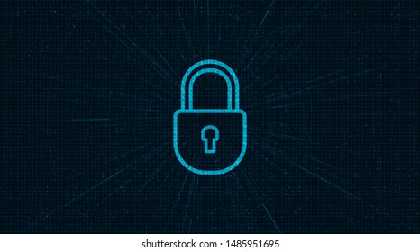 Technology Lock Security,protection and Safe Concept,on Dark Blue background Hi-tech and technology concept design.