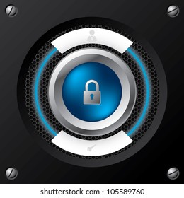 Technology login screen with big padlock button