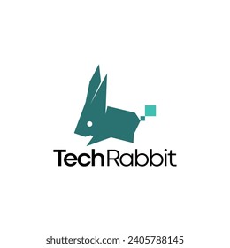 technology logo with abstract rabbit graphic design for brand identity