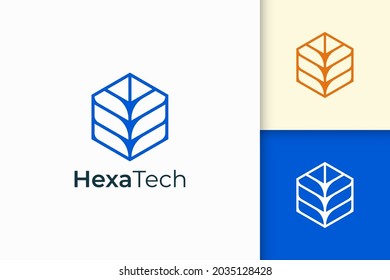 Technology logo in blue color and modern geometry shape