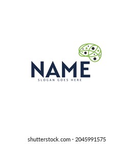 Technology logo with brain icon, IT logo blue and green
