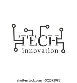 Technology logo. Broken letters. Design element for logo, label, emblem, name company.
