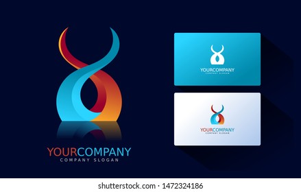 technology logo and business card. Abstract Vector Logo Design Template. letter Y or X Creative blue and orange Concept Icon