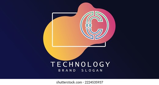 Technology logo with C letter in creative design premium vector