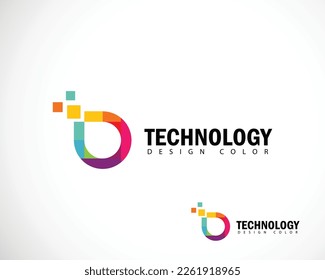 technology logo circle color design concept pixel icon creative connect tech