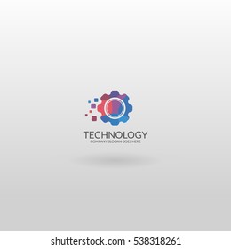 Technology logo. Colorful cogwheel logotype 