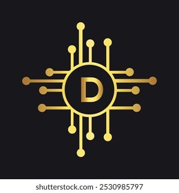 Tecnología Logo combinado con la letra D Vector Plantilla
