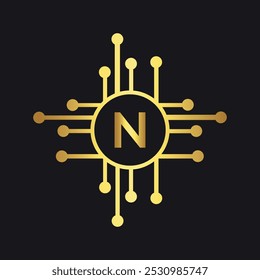 technology Logo combine with letter N vector template