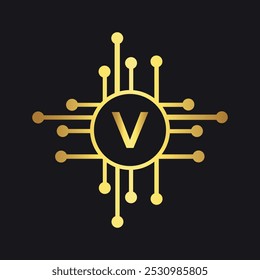 technology Logo combine with letter V vector template
