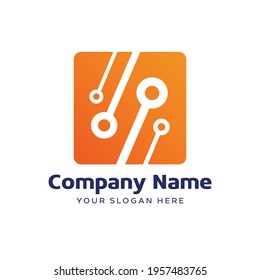 Technology logo, computer and data related business, hi-tech and innovative link network
