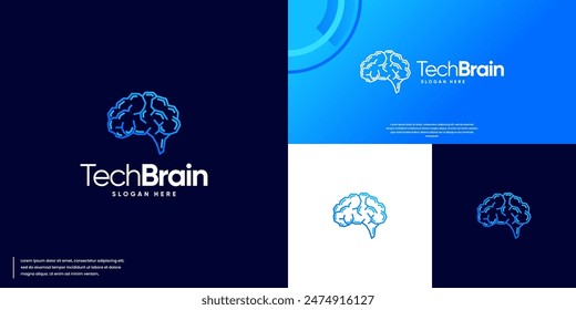 logotipo de la tecnología con el concepto de cerebro humano, ciencia médica, inteligencia artificial, ilustración de diseño de logotipo.