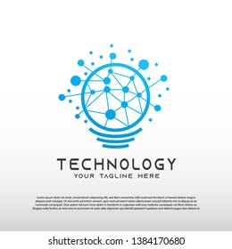 Technology logo with concept of light bulb and network. illustration element -vector