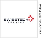 technology logo with the concept of the Swiss flag symbol