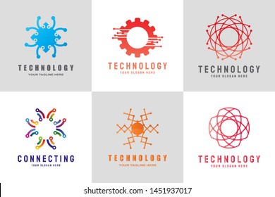 technology logo. connection sign. network symbol. luxury technology icon of the future. circuit board technology design with the concepts of gold, black and blue. electronic background -vector