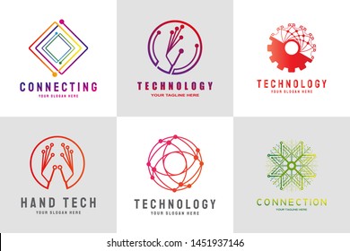 technology logo. connection sign. network symbol. luxury technology icon of the future. circuit board technology design with the concepts of gold, black and blue. electronic background -vector