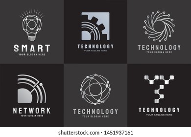 technology logo. connection sign. network symbol. luxury technology icon of the future. circuit board technology design with the concepts of gold, black and blue. electronic background -vector