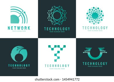 technology logo. connection sign. network symbol. luxury technology icon of the future. circuit board technology 