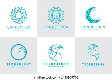 technology logo. connections sign. networking symbol. tech future luxury icons. circuit board technology design  with gold and black concept. electronics backgrounds. vector illustration element