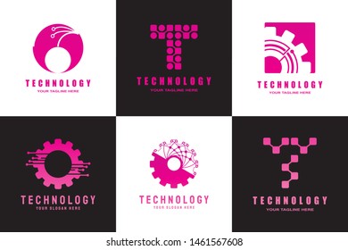 technology logo. connections sign. networking symbol. tech future luxury icons. circuit board technology design. electronics backgrounds. vector illustration element