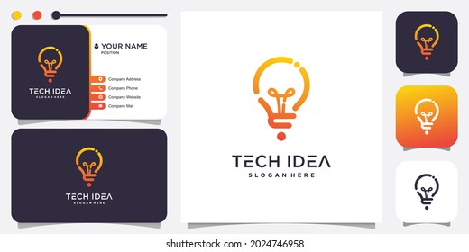 Technology logo with creative lamp idea concept Premium Vector