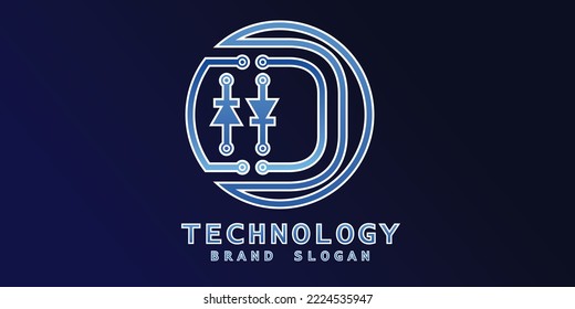Technology logo with D letter in creative design premium vector