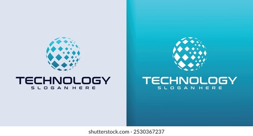 Design do logotipo da tecnologia. Abstrato Globe logotipo com conexão de tecnologia