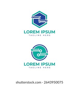 Technology logo design circle circuit hexagon circuit shape modern tech business startup
