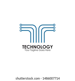 Technology logo design with circuit board icon template