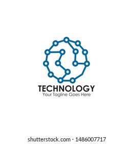 Technology logo design with circuit board icon template