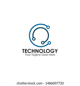 Technology logo design with circuit board icon template