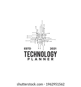 Technology logo design with circuit icon vector template
