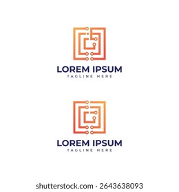 Concepto mínimo moderno del transistor cuadrado del circuito del diseño del logotipo de la Tecnología