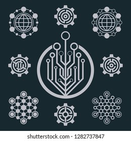 Technology logo design concept. Set of tech icon.