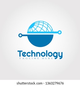 Technology logo design with earth combination, illustration element