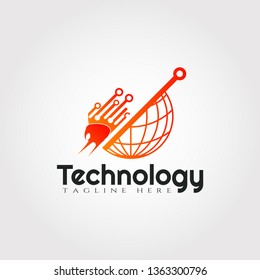 Technology logo design with earth combination, illustration element